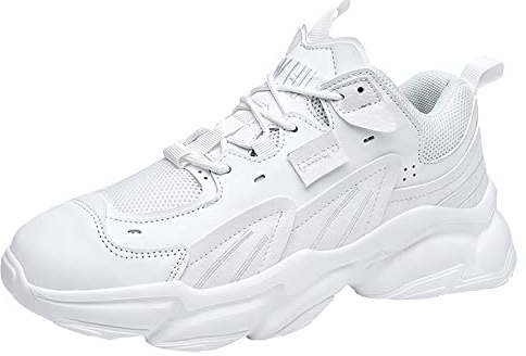 Jamron Homme PU + Maille Chaussures de Sport Mode Chunky Sneakers Baskets Montantes Blanc SN071023 EU44
