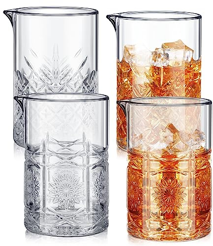 Inbagi 4 Pcs Cocktail Mixing Glass 23.67 oz Cocktail Shakers Stirring Glass Thick Bottom Crystal Glasses Stable Mixing Cups for Drinks Bartender Home Bar Accessories Tools