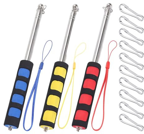 NyxSeat Lot de 3 mâts télescopiques portables avec 10 clips pour mât de drapeau pour intérieur et extérieur, pliable et réglable