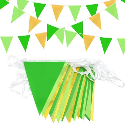 YUHGENWI Wimpelkette, 66 Fuß, 52 Stück, wasserdichte Flaggen, wiederverwendbar, Wimpelkette, Wimpelkette, Grüngold, Wimpelbanner für Partybanner, Partydekorationen, Geburtstag, Garten im Freien
