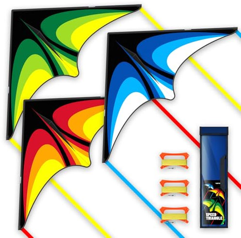 SGftre-Drachen, Große Delta-Drachen 3er-Pack für Kinder & Erwachsene, Langlebig und Stabiler Flug, Flugdrachen mit Leinen, Leicht zu Fliegen, Geeignet für Outdoor-Freizeit. (Rot+Grün+Blau)