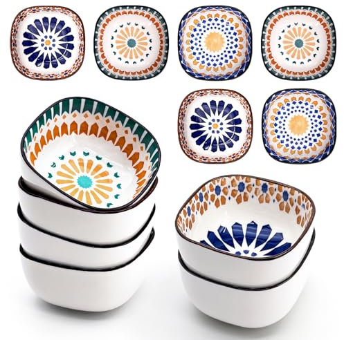 UPZAI Kleine Dipschalen 6er Set - Ø 9,2 cm Keramik Dip Schälchen - 150 ml Dekorative Dip Schalen - Schüssel für Sojasauce Oliven Tapas Nüsse Dessert (Bohemien)