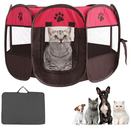KQWVZ Box Pieghevole Per Animali Domestici, Box Per Gatti, Box Per CaniPiccoli, BOX Cani Per Interno, Recinto Pieghevole Per Cani, Box per Cuccioli per Piccoli Animali, 74 x 74 x 43 cm(Rosso)