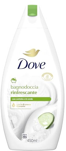 Dove Gel de ducha refrescante, hidratante dermo natural, pepino y té verde, crema hidratante 1/4, dermatológicamente probado, baño de ducha para mujeres y hombres, botella 100% reciclada* 450 ml