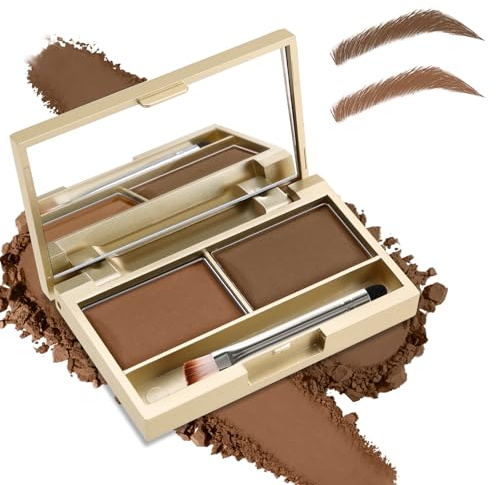 Boobeen Kit de cejas en polvo, paleta de cejas de 2 colores, resistente al agua, maquillaje para rellenar cejas, color de cejas, forma de polvo, cejas de aspecto natural, con pincel de espejo (02