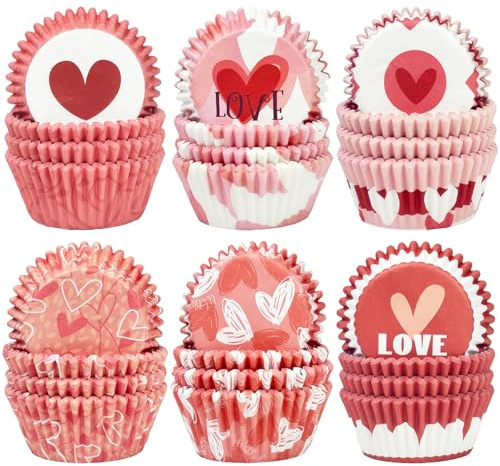 Gcardist 300 piezas de moldes estándar para muffins y cupcakes, 6 diseños, rosa, para el día de San Valentín, moldes de papel para muffins y cupcakes (tamaño estándar)