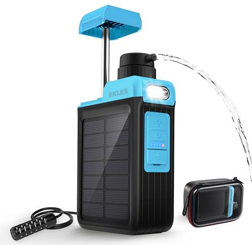 BKLES 3-in-1 Solar Electric Water Filter with Hand Pump - Camping Water Filtration System Survival, Portable Water Purifier with Emergency Light, Survival Kit for Backpacking, Birthday Gifts for Men
