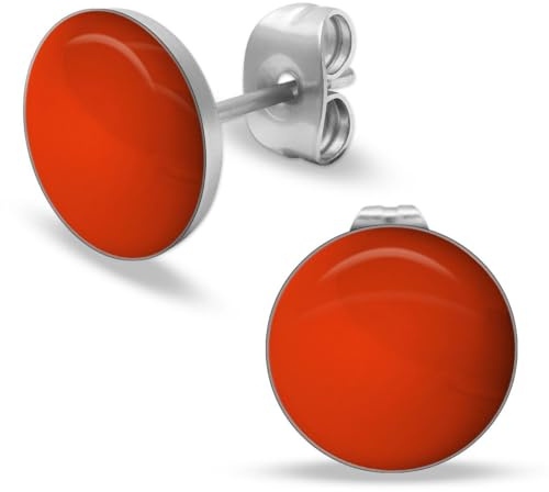 Soul-Cats runde Ohrstecker Ohrringe aus Edelstahl, glänzend für Frauen Mädchen Durchmesser 10mm, Farbe: orange