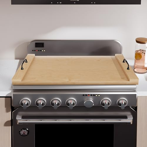 Sevenjungle Noodle Board Stove Cover, Wooden Stovetop Cover with Non-Slip Feet, Handle & Raised Lip, Extra Counter Space for Kitchen (29.5” x 22” Natutal)