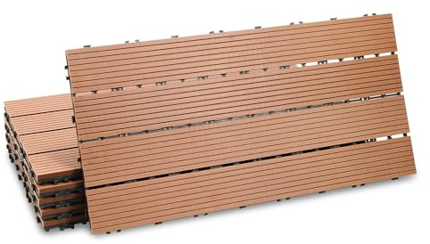 ISOISL Set med 36 WPC terrassplattor, 30 x 60 cm balkongplattor, klickplattor, WPC-plattor för 6 m², golvbeläggning med dränering, terrassbrädor, vattentäta korrosionsbeständiga, för balkong terrass,