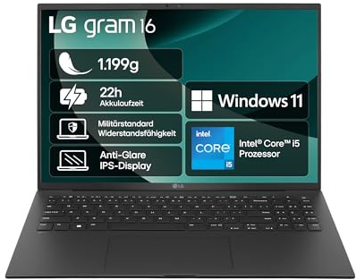 LG Gram 16 16Z90RU-G.AA58G - Ordenador portátil IPS (16 pulgadas, Intel Core i5-1334U, 16 GB de RAM, SSD de 1 TB, Intel Iris® Xe Graphics, ligero (1,199 kg), 80 Wh, Thunderbolt 4, color negro