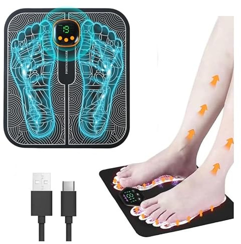 EMS Masseur de Pieds, EMS Appareil de massage électrique pour les pieds, 8 modes, 19 fréquences réglables, tapis de massage intelligent des pieds, masseur de pieds électrique