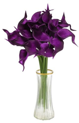 sourcing map Bouquet de 20 lys calla artificiels en soie au toucher réel pour la maison, le jardin, la décoration de fête de mariage, violet foncé