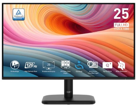 MSI PRO MP251LDE E2-24,5 Zoll (62,2 cm) Full HD Office Monitor - 1920 x 1080 - IPS-Panel - 120Hz Display - augenfreundlicher Bildschirm - 5-Wege Navigation - VESA - 1ms Reaktionsszeit - HDMI - VGA