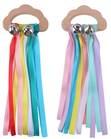 JAZOKA 2PCS wooden baby toys sensory toys Sensory Teething Wooden Ring Baby Toys