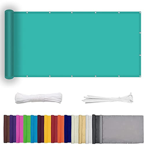 JIANSMZ Sky Blue Balcony Cladding 115x950 cm with Eyelets Nylon Cable Ties & Cord Tarp Durable 100% Polyester for Garden & Railing Protection