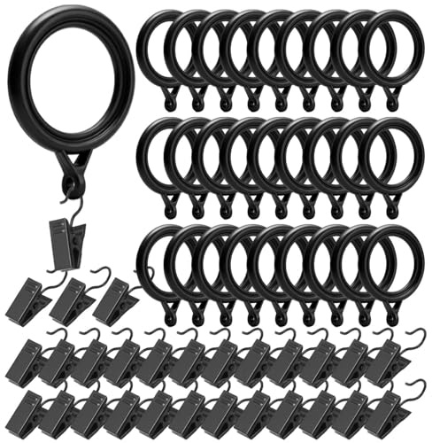50 Pezzi Anelli per Tende con Ganci Ganci per Tende in Metallo Anelli Tenda in Plastica Silenziosi e Leggeri, Adatti a Finestre, Porte e Tenda da Doccia, Diametro Interno 35 mm, Nero