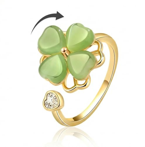 KOQAIIZ Anillo Antiestres Mujer, Anillos Mujer, Anillos Giratorios de Ansiedad, Abiertos para el Pulgar (Trébol de cuatro hojas)