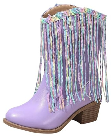 Genérico Botas y Botines para Niña Botas Western de Cowboy para Niñas, Zapatos de montar Mediados de la Mollet Brillante y Práctica Niños