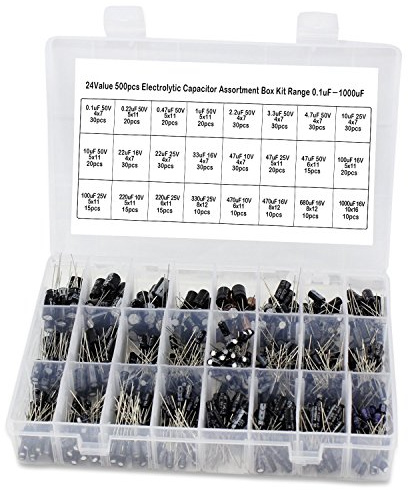 DollaTek 24 Värde av distributionsboxens sortiment av elektrolytiska kondensatorer 0.1uF-1000uF - 500 st