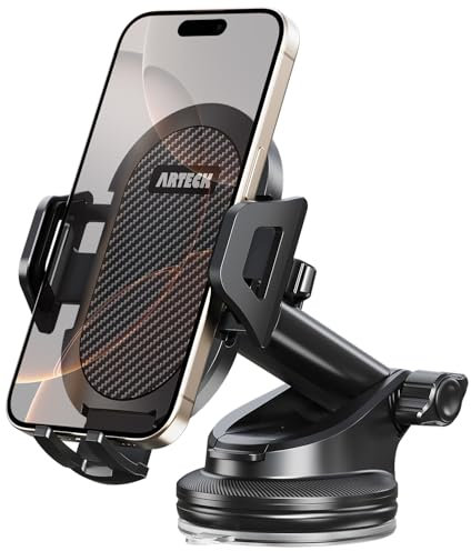 Arteck Car Mount, Universal Mobile Phone Car Mount Holder 360° Rotation for Auto Windshield and Dash, for Cell Phones Apple iPhone 16, Plus, Pro, Pro Max, 15, 14, 13, 12, 11, SE, Android Smartphone
