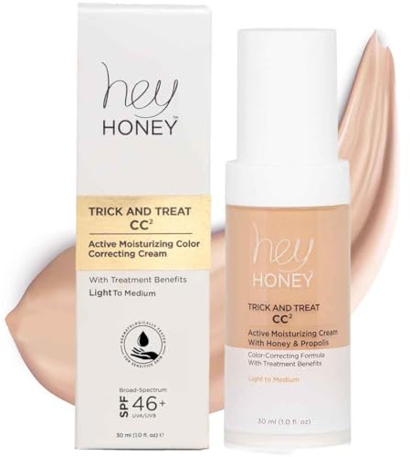 Hey Honey Trick and Treat CC Cream SPF 46 | Active Moisturizing Color Correcting Cream with Honey & Propolis | Best Cover For Rosacea, Skin Redness & Mature Skin | Cruelty-Free | 1 oz (Light-Medium)