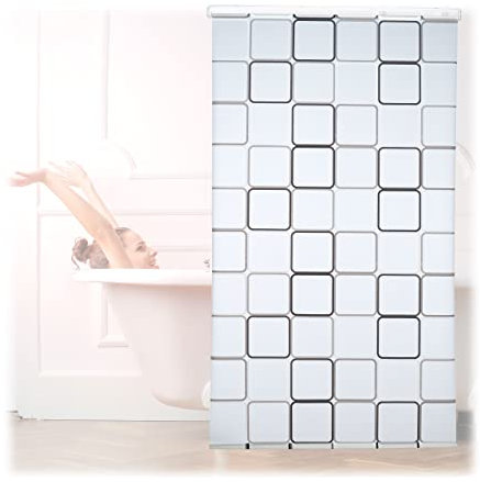 Relaxdays Duschrollo Square, wasserabweisend, Retro Badrollo Wanne u. Dusche, Deckenmontage, 120x240cm, semitransparent