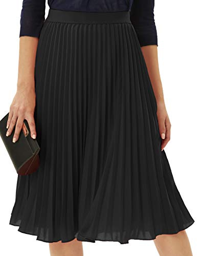 GRACE KARIN Womens Ladies Summer Boho Flared Pleated Skirt A-line Midi Skirts Black XL