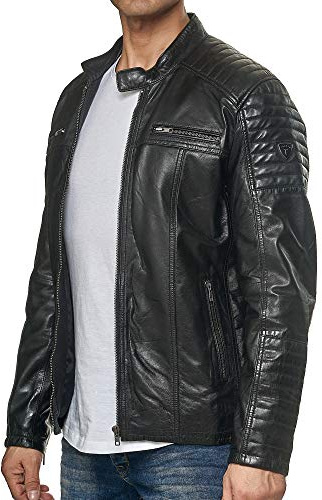 Tazzio 19709 Herrjacka, läderjacka, äkta läder, biker, övergångsjacka, svart, XXL