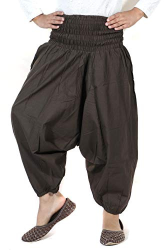 SARJANA - Pantalones harén de algodón para niños, niñas, estilo bohemio, hippie, unisex, cómodos, con bolsillos, marrón, 6-10 años