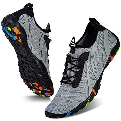 WateLves Water Shoes Mens Womens Beach Swim Shoes Quick-Dry Aqua Socks Pool Shoes for Surf Yoga Water Aerobics (C/Light Gray, 43)