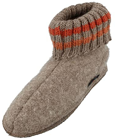 HAFLINGER Hüttenschuh Paul mit Kragen aus reiner Schurwolle Beige (Beigemeliert 46), EU Gr. 47