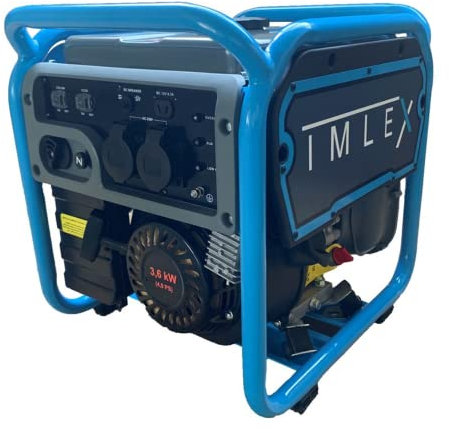 IMLEX Stromerzeuger IM-INV3500 - Benzin Generator 3500 Watt Maximal - 8L Tank mit Füllstandanzeige, 230V Steckdosen - Leiser, Robuster Antriebsmotor, Überlastschutz