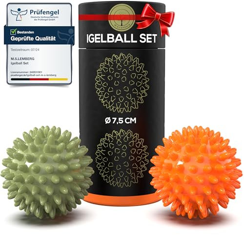 M.S.Lemberg® Igelball Massage Set - Massageball für Reflexzonen, Anti-Stress, Entspannung Geschenk - Noppenball Fußmassage Rücken Nacken Hand Fuß - Ball mit Noppen klein - hart & mittel-weich