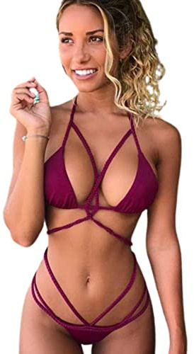 Bikini-Badeanzug mit Jakobsmuscheln für Damen, Push-Up-Bikini-Set mit halber Körbchengröße, sexy Strandkleidung, solide Badebekleidung, Weinrot, XL, Push-Up-Badeanzug mit hoher Taille, gerüs