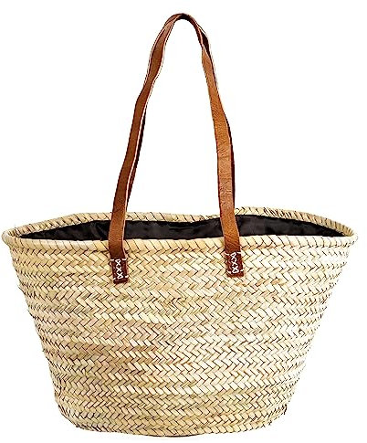 COSHANO Cesta bolso bandolero de playa, capazo de palma con asas de piel bolsa de fibras naturales con asas largas