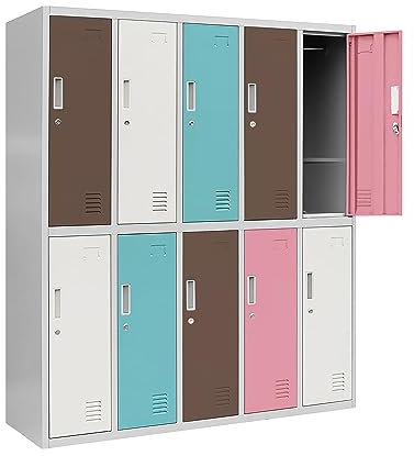 Jan Nowak Schließfachschrank 5B2AS Umkleideschrank Wertfachschrank Umkleideschrank mit 10 Fächern Stahlblechkonstruktion Pulverbeschichtet 150 cm x 136 cm x 45 cm (H x B x T) (Pastellfarben)