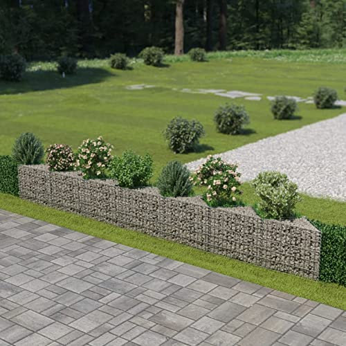 Homgoday Gabion Wall Galvanised Steel 450x30x50 cm, Gabion Basket Cage, Mesh Wire Stone Basket, Outdoor Spiral Retaining Wall, Garden Planter