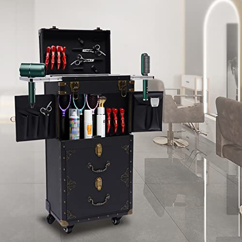 Carrello da lavoro a 4 piani, Mobiletto con Ripiani, per parrucchiere, cosmetici, multifunzione, valigetta rimovibile per il taglio, la tintura e per lavori esterni.