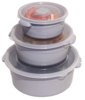 astor24 3er Set Mikrowellen Geschirr - Töpfe Set 2L, 1L, 0,5L - Vorrats Dose Aufbewahrung zum erhitzen, einfrieren mit Deckel und Belüftung BPA frei - Mikrowellenfeste Frischhaltedose