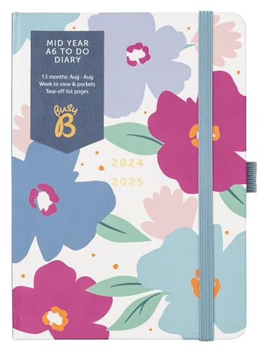 Busy B Mid Year A6 To Do Diary August 2024 - August 2025 - Floral Week to View A6 Diary with Notes, Pen Holder and Tear-Out Lists
