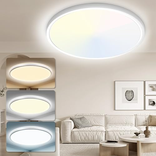 Yexati 30CM Bathroom Light 24W 3200LM 6000K/4000K/3000K IP54 Waterproof Ultra Thin Bathroom Lights Ceiling, Round Flush Ceiling Light for Kitchen Bedroom Toilet Porch Hallway Living Room Office