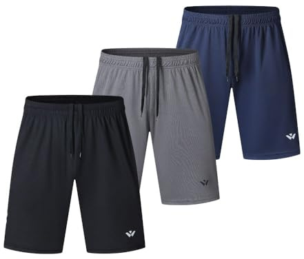 Bsrpolry 3 Pack Men's Running Shorts with Two Pockets Quick Dry for Jogger,Trainning,Workout Sports Shorts Black,Grey,Navy L