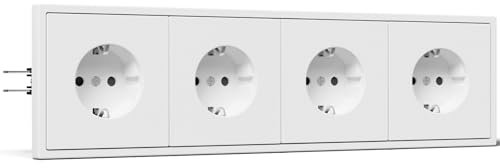 BSEED Prise multiple Schuko encastrée, prise murale 16 A avec cadre en PC, prise quadruple avec griffes, 4 prises blanches