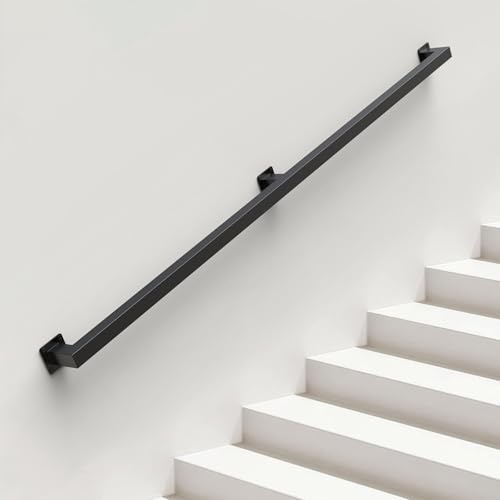 ONLT 150cm Main Courante Rampes de tuyauterie industrielles for escaliers, Rampe de sécurité Murale, décor de Maison, Rampe, Rampe d'escalier for intérieur extérieur - Noir
