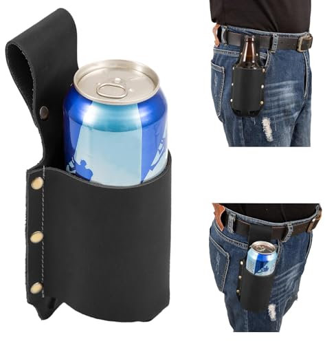 Beer Belt Beer Holder, Leather Bottle Holder Belt Beer Bottle Holder Beer Holster, Beer Gifts for Men, Father's Day, Christmas, Beer Drinkers/Lovers, Beer Accessories for Travel, (Black)