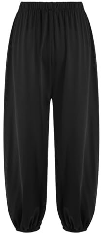 HULIJA Kinder Jungen Mädcehn Kung-Fu-Hose Sporthose Elastische Taille Jogginghose Kampfsport Trainingshose Sweathose Schwarz 146-152