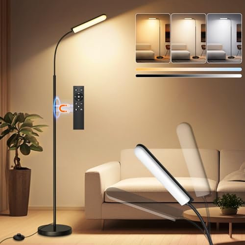 HANDSONIC LED Stehlampe Dimmbar 18W 1650LM Schwarz,Standleuchte Wohnzimmer mit 360° Schwanenhals & Unendlich Dimmer (3000K-6500K),Leselampe Fernbedienung (Retro)