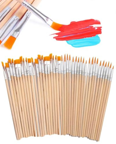 JUKOTA 40 Piezas Pinceles Pintura Acrilica y Acuarela para Niños 20 Pinceles Planos para Artistas y 20 Pinceles Redondos Cerdas de Nylon para Principiantes Artista Manualidades