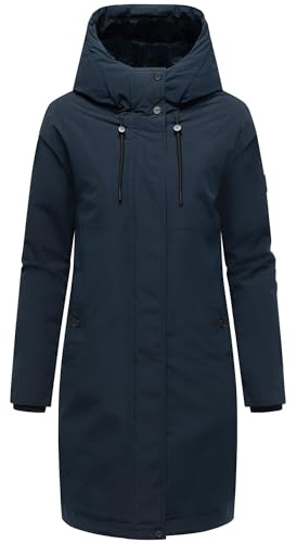 Navahoo Damen Langer Mantel warme Winterjacke mit Kapuze Hageltanz 14 Navy Gr. M